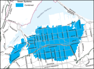 Map of combined sewer systems in Hamilton