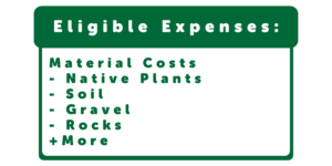 Eligible Expenses: Material Costs - Native Plants - Soil - Gravel - Rocks +More
