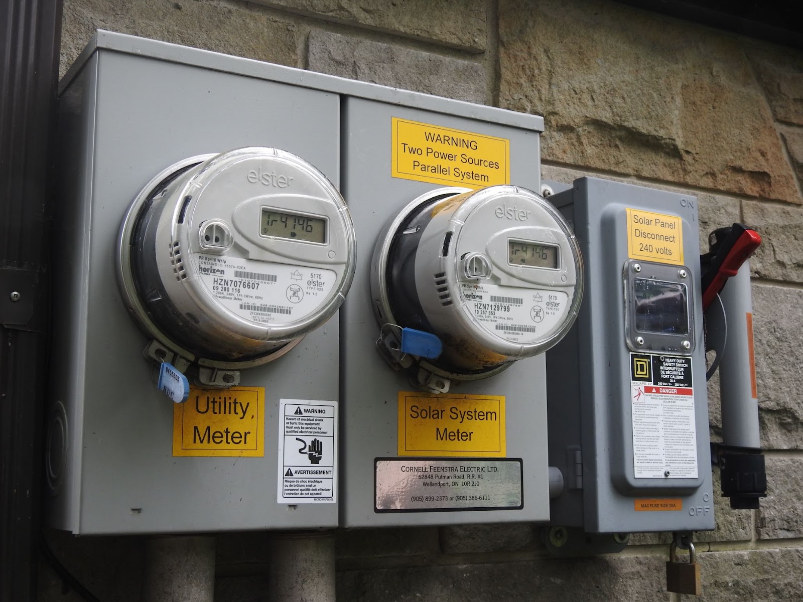 Energy meters on the side of a building.