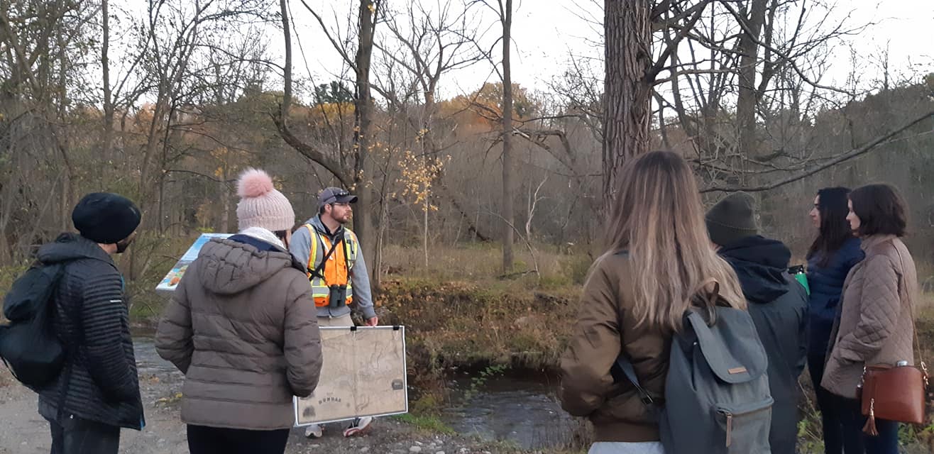 Hamilton Conservation Authority staff teaching Community Water Leaders about restoration work in Spencer Creek