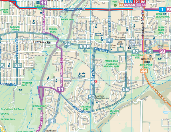 HSR bus map zoomed in to the neighborhood of EcoHouse