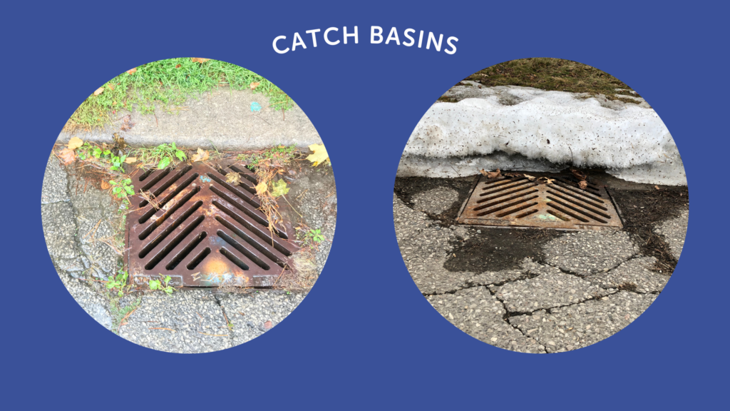 two images of roadside catch basins