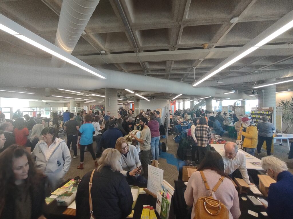 Overhead view of a large crowd at the Seedy Saturday event